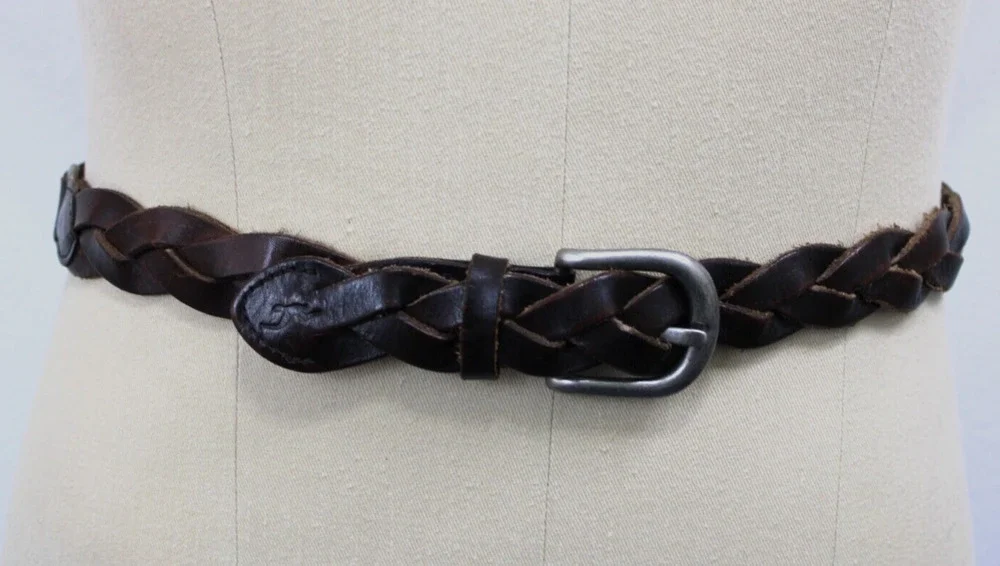 HOLLISTER Belt Size XS/S Vintage 90s California Brown Braided Logo Leather